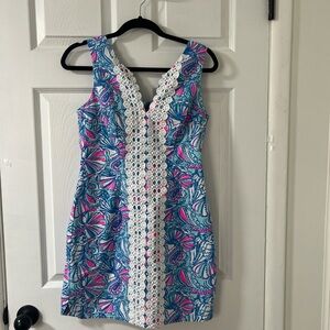 Lilly Pulitzer for Target Blue & Pink V-Neck Crochet-Trim Mini Dress Size 6